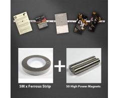 Magnet Expert first4magnets instantánea tablón de anuncios Tira Pack con 5 m de Tira de ferrosos y 50 Imán de Alta Potencia, Multicolor