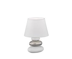 Fischer & Honsel LÃ¡mpara de mesa Pibe, lÃ¡mpara de mesa decorativa con base de cerÃ¡mica en aspecto de piedra, 1 bombilla E14, cerÃ¡mica en blanco, plata y pantalla de tela en blanco, altura: 17 cm