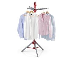 EASYmaxx Tendedero Vario para Camisas | Tendedero Giratorio Plegable para Perchas | Altura Regulable | Tendedero, Perchero con Ganchos para Planchar [Gris/Rojo]