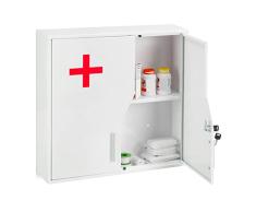 Relaxdays Armario BotiquÃn 5 Compartimentos, Cerradura, Acero, 53 x 53 x 14,5 cm, Mueble Medicinas y Vendajes, Blanco, 90% 10% Aluminio