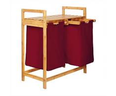Lumaland EstanterÃa de Baño en Bambú con Cestas para la Colada - Cesto para Ropa Sucia con 2 Compartimientos ExtraÃbles - Mueble Organizador para Lavadora - 73 x 64 x 33 cm/Rojo Oscuro