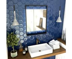 AURLANE Espejo de baÃ±o LED autoiluminante, 60 x 80 cm, Lacado Negro Mate - Framed Mirror LED
