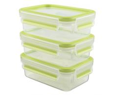 Emsa Recipiente hermético Cierre de Clip, Transparent/Grün, 3X 0,55 Liter