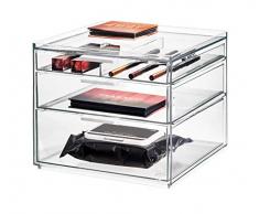 iDesign Maquillaje, cajonera pequeña con 3 cajones de la colección Exclusiva de Sarah Tanno, Organizador de plástico para cosméticos y Utensilios, Transparente, 21 x 20,3 x 17,8 cm