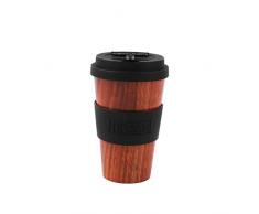IDRINK®- Taza de café de RPET con tapa de silicona de apertura, fácil de llevar Taza de 435 ml para llevar de plástico reciclado 8,7 x 8,7 x 15 cm ergonómica 435 ml (WOOD)