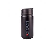 CLOEN Botella de Agua Acero Inoxidable, Botella tÃ©rmica Doble Pared Aislado al VacÃ­o de Acero Inoxidable. Mantiene la Temperatura del Contenido Tanto Bebidas Calientes como FrÃ­as (Negro, 335 ml)
