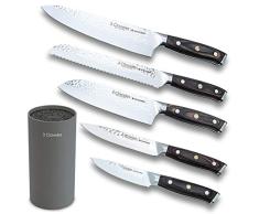 3 Claveles Juego de 5 cuchillos de cocina profesionales de acero inoxidable cuchillos de cocinero con soporte cuchillos de fibras kimura