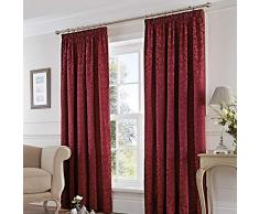 Fusion - Cortinas con Pliegues de Tela Jacquard y algodÃ³n, Modelo Eastbourne Damask, Granate, 90x90 (229 x 229 cm)