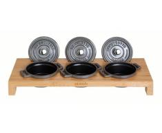 STAUB 1190698 Soporte minicocottes Redondas, Bambú, Madera, 3 cocottes