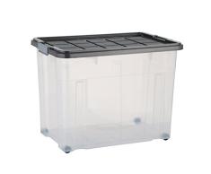 axentia Caja de almacenamiento con tapa y ruedas â capacidad 80 L â 60/40/44,5 cm - Cajonera plegable, Casilla Box de plÃ¡stico para ropa, juguetes y otros accesorios