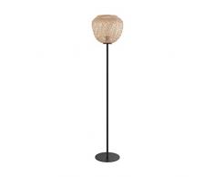 EGLO Lámpara de pie Dembleby, 1 lámpara de pie vintage, boho, lámpara de pie de acero y madera, lámpara de salón en negro, natural, lámpara con interruptor, casquillo E27