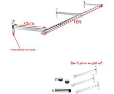 Complete Retail Source ltd Perchero de Pared de 25 mm para Colgar Ropa, Tubo de exhibición de Tiendas de campaña (Tubo de 10 pies x 25 mm y 3 Soportes)