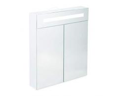 Relaxdays, Blanco, 67 x 60 x 12 cm Armario con Espejo, led, Dos Puertas, Tres Compartimentos, con luz, para Pared