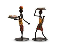 Mousyee Portavelas Negro Hierro, 2 Piezas Porta Vela, Candelabros de Hierro Forjado en Forma de Niña, Románticos y Vintage, Ccandelabros de Hierro Decorativos para Decoración del Hogar (Negro)