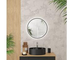 AURLANE Espejo de baÃ±o Redondo con iluminaciÃ³n LED y Contorno Negro â Ã50 cm â GO Black LED