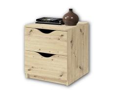 Stella Trading Luki Dos cajones en Aspecto de Roble Artisan-Mesita de Noche Moderna con Espacio de Almacenamiento para tu Cama, Madera de ingenierÃ­a, 40 x 45 x 42 cm