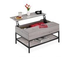 Relaxdays Centro con Tablero Altura Regulable, Mesa SofÃ¡ Almacenaje, Hierro y Aglomerado, 45,5x90x60 cm, Gris/Negro, Metal