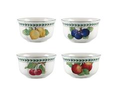 Villeroy & Boch French Garden Modern Fruits Cuenco, Set de 4, 750 ml, Porcelana Premium, Blanco/Multicolor