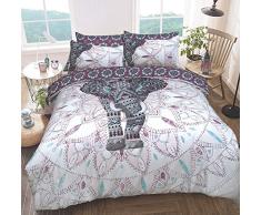 Sleepdown - Juego de Ropa de Cama, con diseño de Elefante y Mandalas, Funda de edredón y Fundas de Almohada, Reversible, hipoalergénico, de fácil Cuidado, Suave, Color Morado, tamaño King