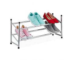 Relaxdays Estante Extensible, 2 Baldas, 10 Pares de Zapatos, Metal y Plástico, 36 x 63-115 x 23 cm, Plateado, Hierro