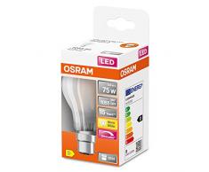 OSRAM Lámpara LED de filamento regulable con casquillo B22d, blanco cálido (2700K), forma de bombilla clásica, 8W, vidrio esmerilado, sustituye a la bombilla convencional de 75W, paquete de 6