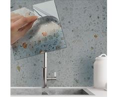 WALPLUS 15 cm (6 pulgadas) @24 piezas de mármol terrazzo metálico plateado azulejos de pared adhesivo adhesivo adhesivo para azulejos de cocina, baño, transferencia de azulejos de pared