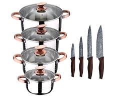 Bateria de cocina 8 piezas apta para induccion SAN IGNACIO Altea en acero inoxidable con set de 4 cuchillos de cocina de acero inoxidable Daimiel