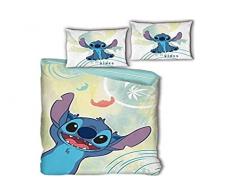 Disney Stitch - Juego de Cama (100% algodón, Reversible, 140 x 200 cm y Funda de Almohada de 65 x 65 cm)