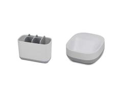 Joseph Joseph Easy Puertas Gran Soporte para Cepillo De Dientes, PlÃ¡stico, Blanco Y Gris, 17.1Â X 8.6Â X 12.8Â Cm + Slim Jabonera Compacta, Gris/Blanco, 3,6 X 7,1 X 8,4 Cm