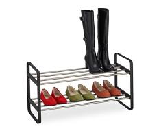 Relaxdays Mueble Zapatero Recibidor, 38x73,5x28 cm, EstanterÃa Zapatos Apilable, 6 Pares, 2 Niveles, Negro y Plateado, 70% 30% Acero Inoxidable