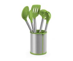 BRA Prior Conjunto de 5 Utensilios de Cocina y carrusel Compuesto Aptos para el Contacto con los Alimentos, Acero Inoxidable, Verde, 14.5x15x37.5 cm