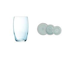 Luminarc Versailles - Set 6 Vasos Forma Alta, 37 Cl + Quid Vita Aqua Vajilla Completa Moderna De Porcelana Para 6 Personas (18 Piezas) Llanos, Hondos, Platos Postre, Loza