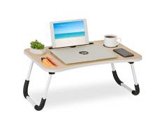 Relaxdays Ordenador Mesa para PortÃ¡til SofÃ¡, Plegable, Soporte Tablet, Portabebidas, Bandeja Cama, 26 x 63 x 40 cm, Natural/Blanco, 60% Tablero de Fibra Hierro 20% plÃ¡stico