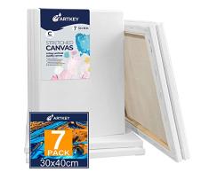 Lienzo estirado para pintar de 30 x 40 cm, paquete de 7 unidades, 300 g/m², triple imprimación, sin ácidos, 100% algodón, lienzos grandes en blanco para acrÃlicos, verter pintura al óleo y acuarela