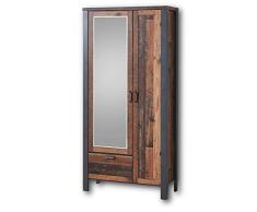 Stella Trading Cardiff-Armario de Estilo Vintage con Puerta de Espejo (Oscuro), Madera, Gris, 94 x 194 x 40 cm