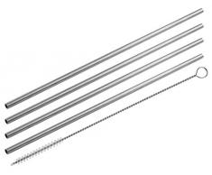 FACKELMANN Pajitas de acero inoxidable reutilizables para beber con cepillo limpieza, 0,5x24cm, 4 pajitas + 1 cepillo limpieza