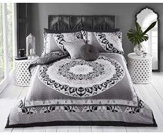 Sleep Down - Funda de edredón y Fundas de Almohada, diseño de Cachemira y Mandala, Color Gris, algodón poliéster, Gris, Matrimonio