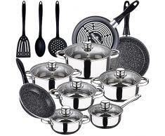 Bateria de cocina 12 piezas SAN IGNACIO Cassel, acero inoxidable, con juego sartenes (18/20/24 cm) acero esmaltado y set 3 utensilios de cocina