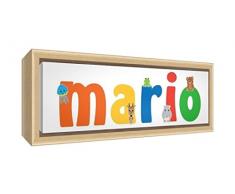 Little Helper Impresión sobre lienzo enmarcado madera natural, dibujo personalizable con nombre de niño Mario 34 x 88 x 3 cm multicolor