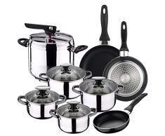 San Ignacio PRESIÃN 7L Duna Cocina 8 Piezas SIP + Set 3 SARTENES CUNE, Negro, 16/20/24 + Bateria 8pzs + Olla Express