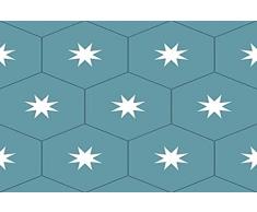 DRAEGER PARIS 1886 - Azulejos adhesivos para pared - Ideal para cocina y baño - Lote de 6 cuadrados adhesivos de tomettes (15 x 15 cm) Color Azul (75009149)