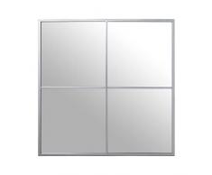 DRW Espejo de Pared Cuadrado de Ventana en Metal Plateado 80x2x80cm