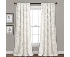 Lush Decor 16T004115 - Juego de Cortinas con diseño de Diamante con Textura para Sala de Estar, Comedor, Dormitorio (241 x 54 cm, 241 x 137 cm), Color Blanco