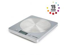 Salter 1036 SVSSDR báscula electrónica de Cocina, Ultrafino con Plataforma de Disco de Acero Inoxidable, función de adición y pesaje, Capacidad de 5 kg, 15 años de garantía, Gris, Plateado