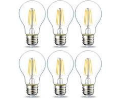 AmazonBasics Bombilla LED Esférica E27 con Filamento, 4.3W (equivalente a 40W), Blanco Cálido - 6 unidades