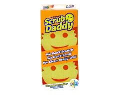 Scrub Daddy Original Esponja Scrub Daddy, Estropajo Cara Sonriente Limpieza Anti-Rayaduras, Esponja Lavable Antibacteriana y Reutilizable para Cocina y Baño, con Flextexture - Amarillo, Paquete de 2