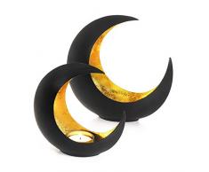 Gadgy Portavelas De Cera De Luna | Set De 2 Candelabros | Exterior Negro E Interior Dorado | Porta Velas De Metal Duradero | DecoraciÃ³n Oriental | 15 Cm Y 21 Cm