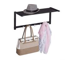 Relaxdays Perchero de pared con estante, 5 ganchos, pasillo y baÃ±o, moderno, metal, 28 x 65 x 25 cm, color negro