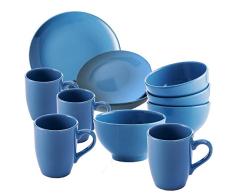 UNITED COLORS OF BENETTON. PK1994 Set 26 Color Azul, en Porcelana: vajilla de 18 Piezas (6 Servicios Llano, Hondo y Plato de Postre), 4 Boles de Desayuno, y 4 Tazas Mugs, Gres