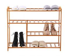 BAKAJI Banco Estante Zapatero para Zapatos casa Multiusos, Bambú Natural, 80 x 26 x 69 cm